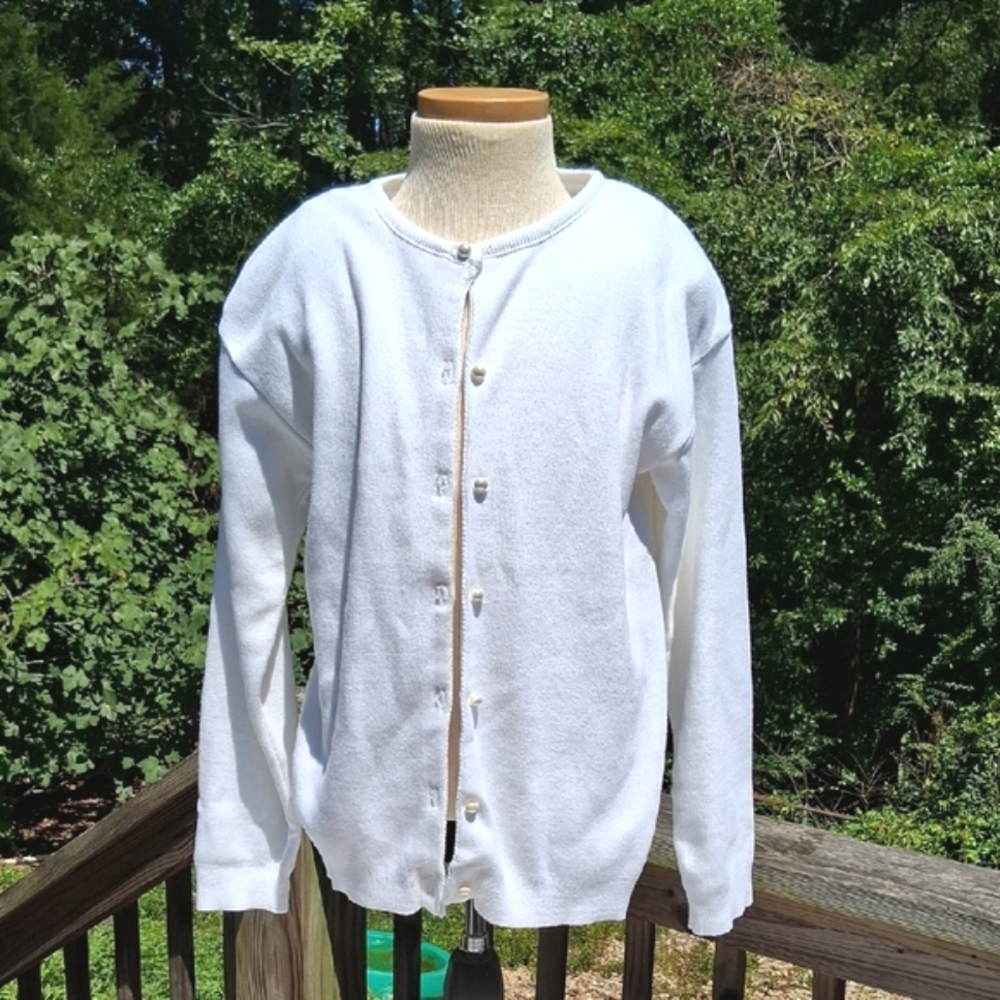 Classic White Girl's Sweater, 100% Cotton, Pearl Buttons,Julius Berger, Sz 10-12